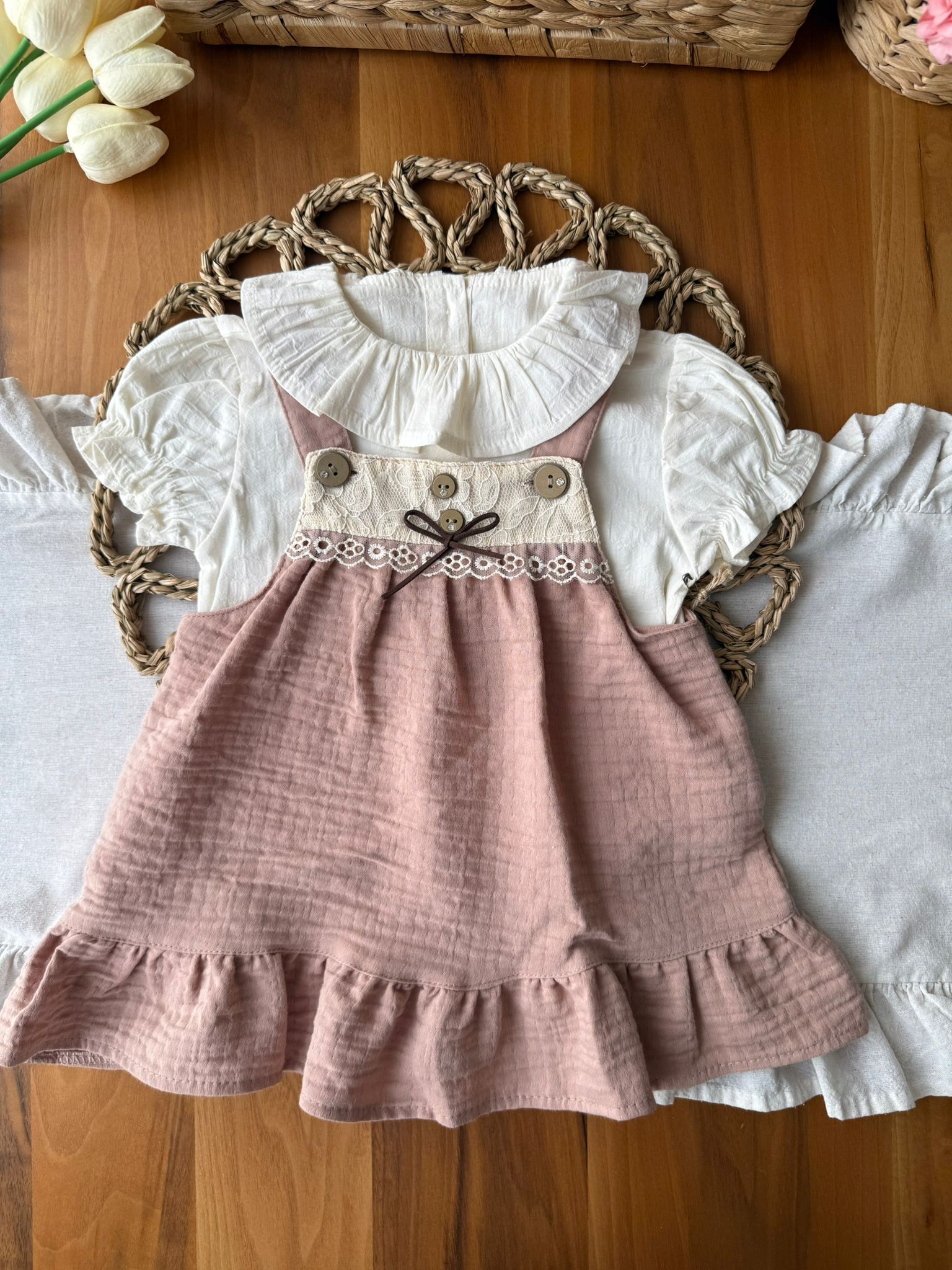 Kız Bebek Olive 3'Lü Bej Takım