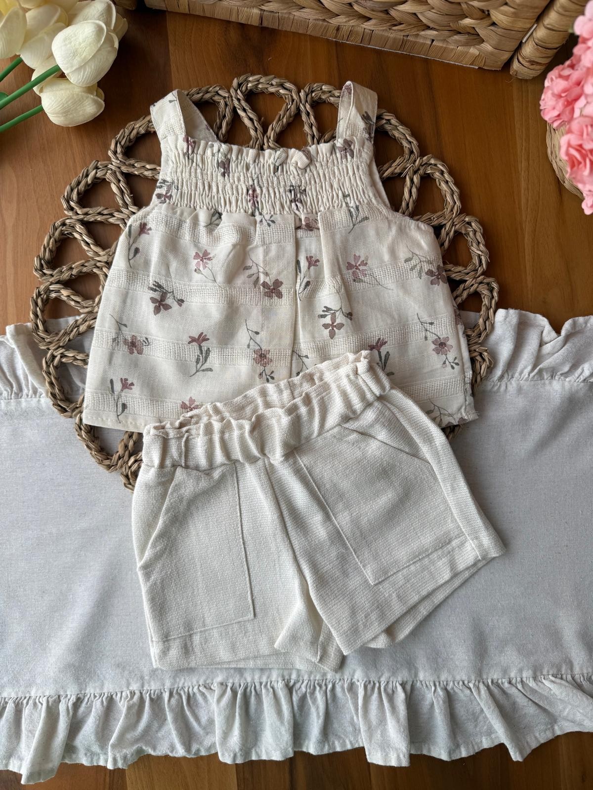 Kız Bebek Çiçek Desenli 2'li Takım