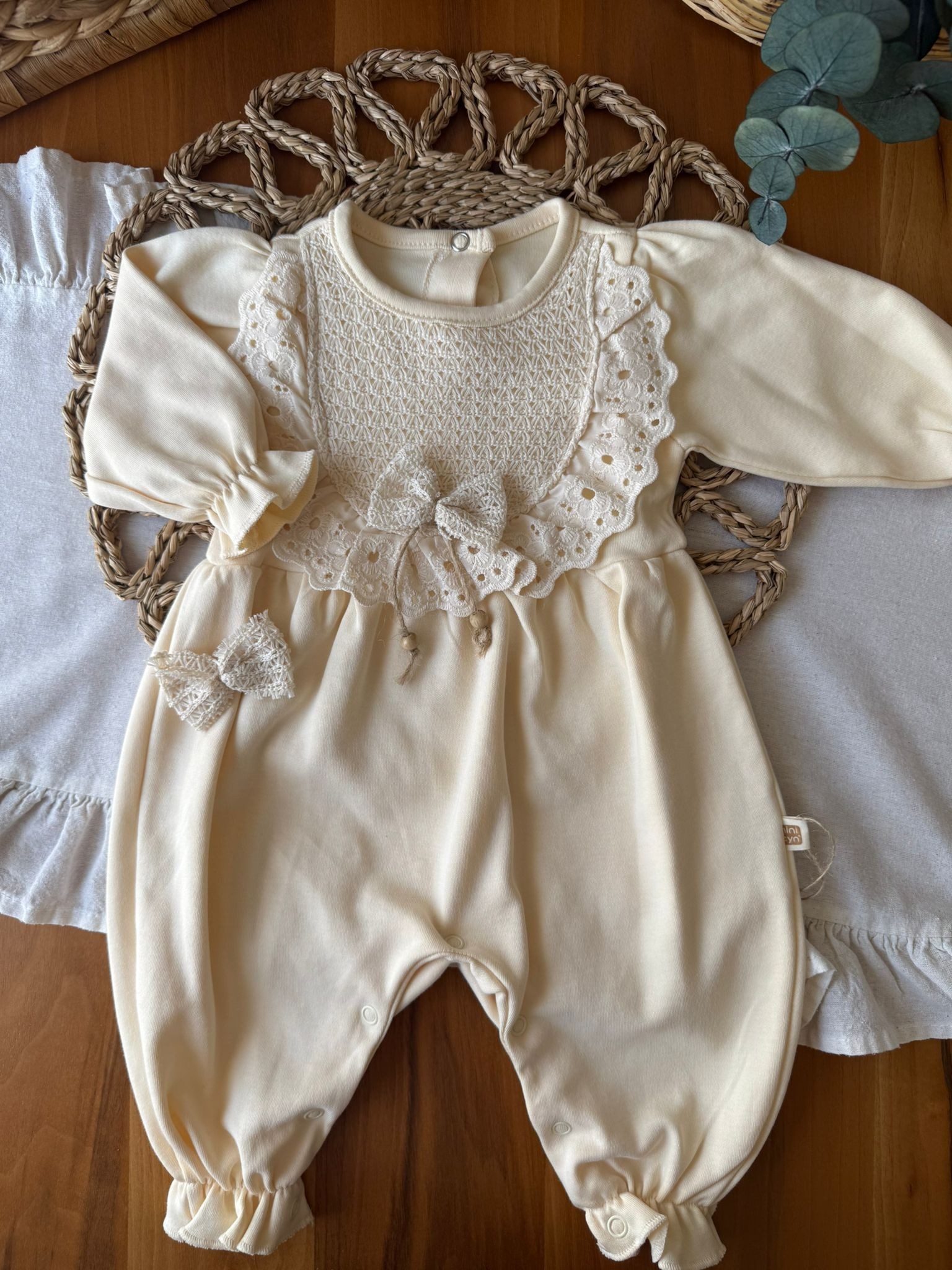 Kız Bebek Amelia Tokalı Ekru Tulum