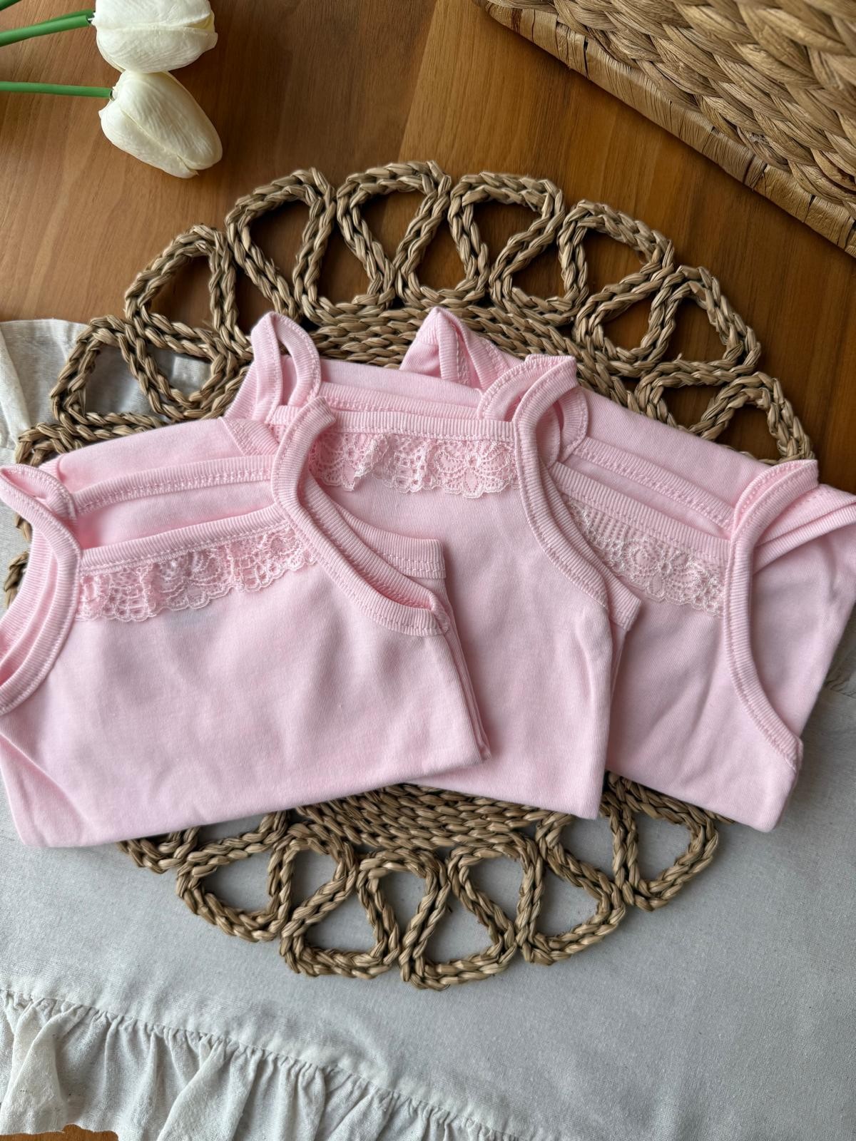 Kız Bebek Dantel Detaylı Askılı Zıbın