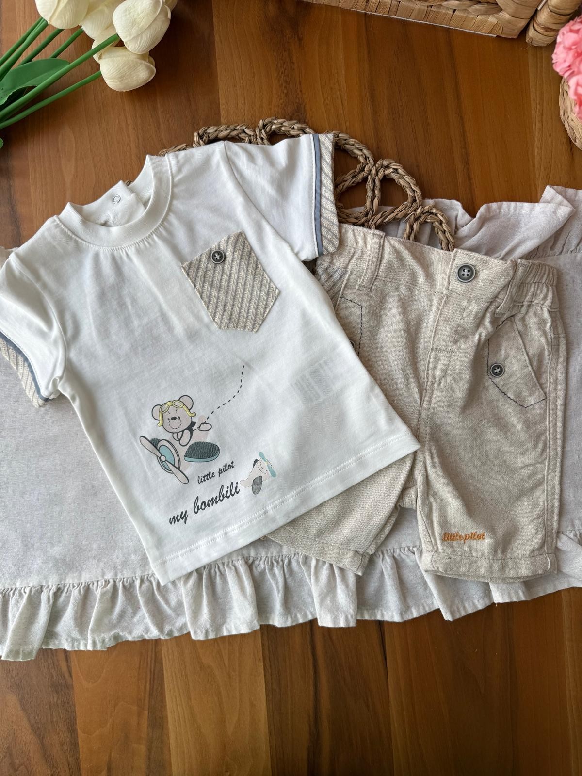 Erkek Bebek Little Pilot 2'li Takım