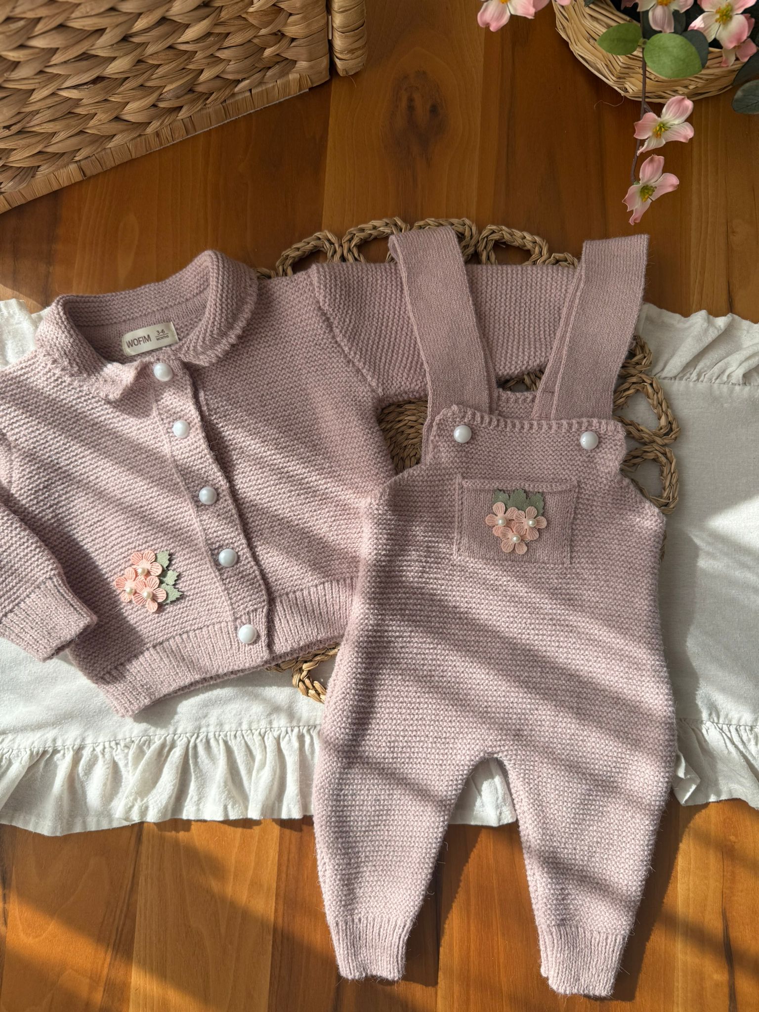 Kız Bebek Gül Kurusu Salopetli Takım