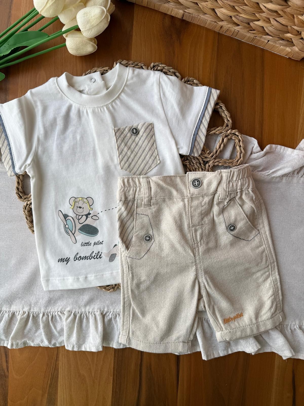 Erkek Bebek Little Pilot 2'li Takım