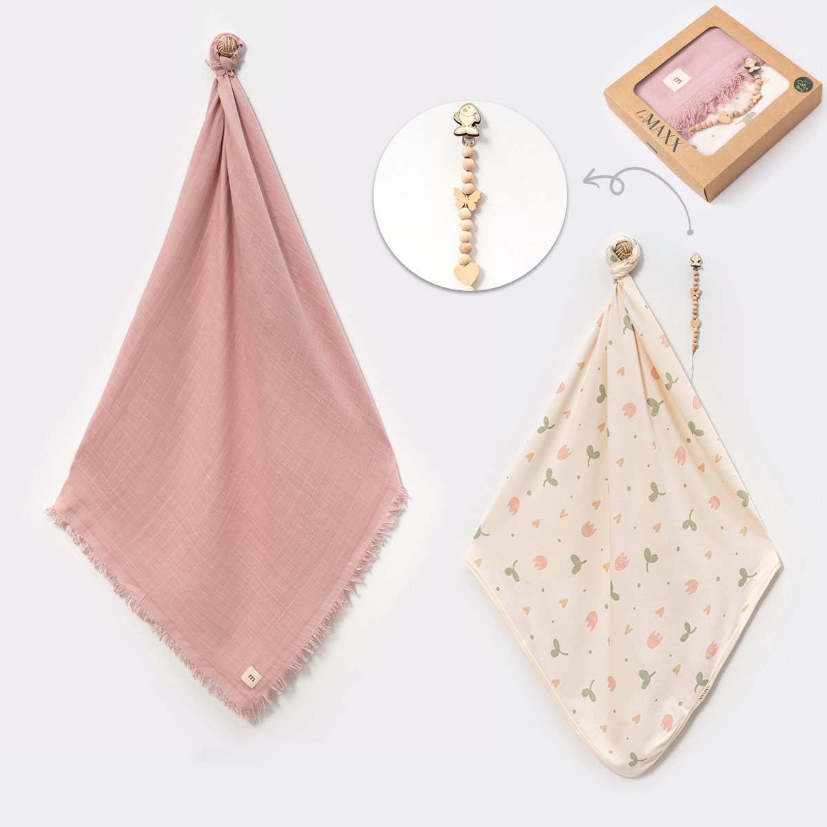 Kız Bebek Müslin ve Penye Battaniyeli Set