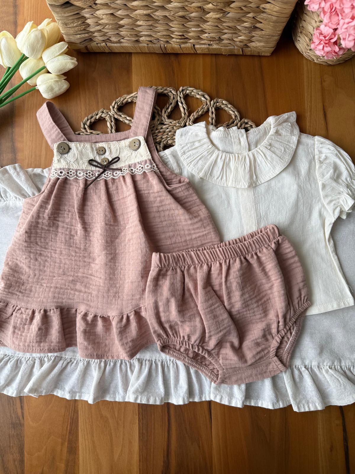 Kız Bebek Olive 3'Lü Bej Takım
