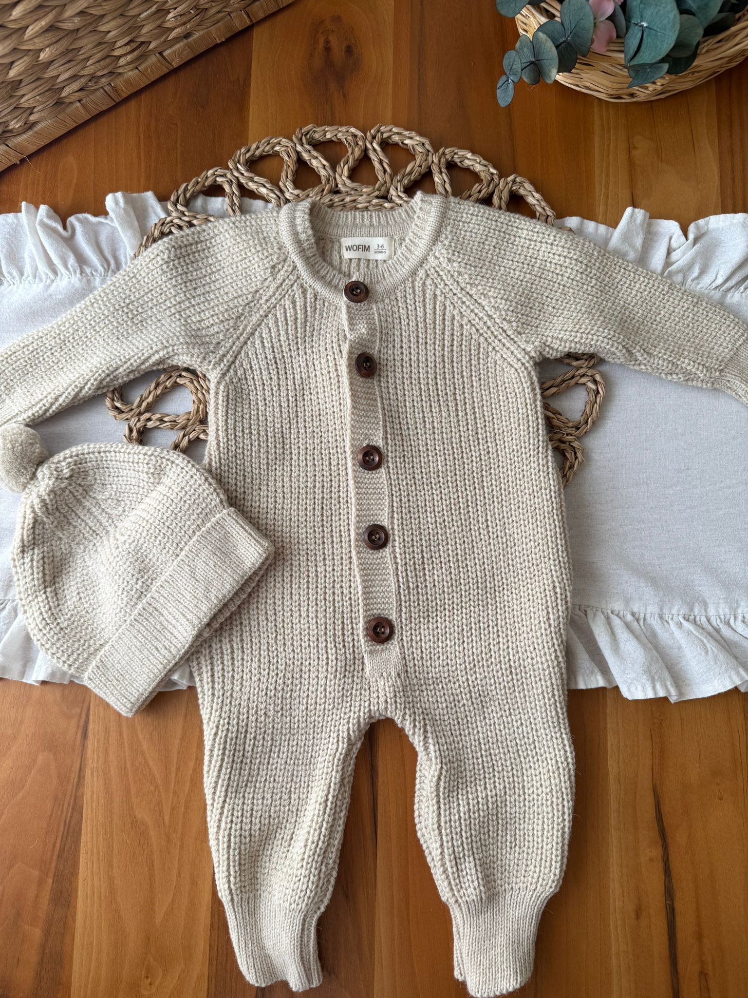 Unisex Şapkalı Selanik Bej Tulum