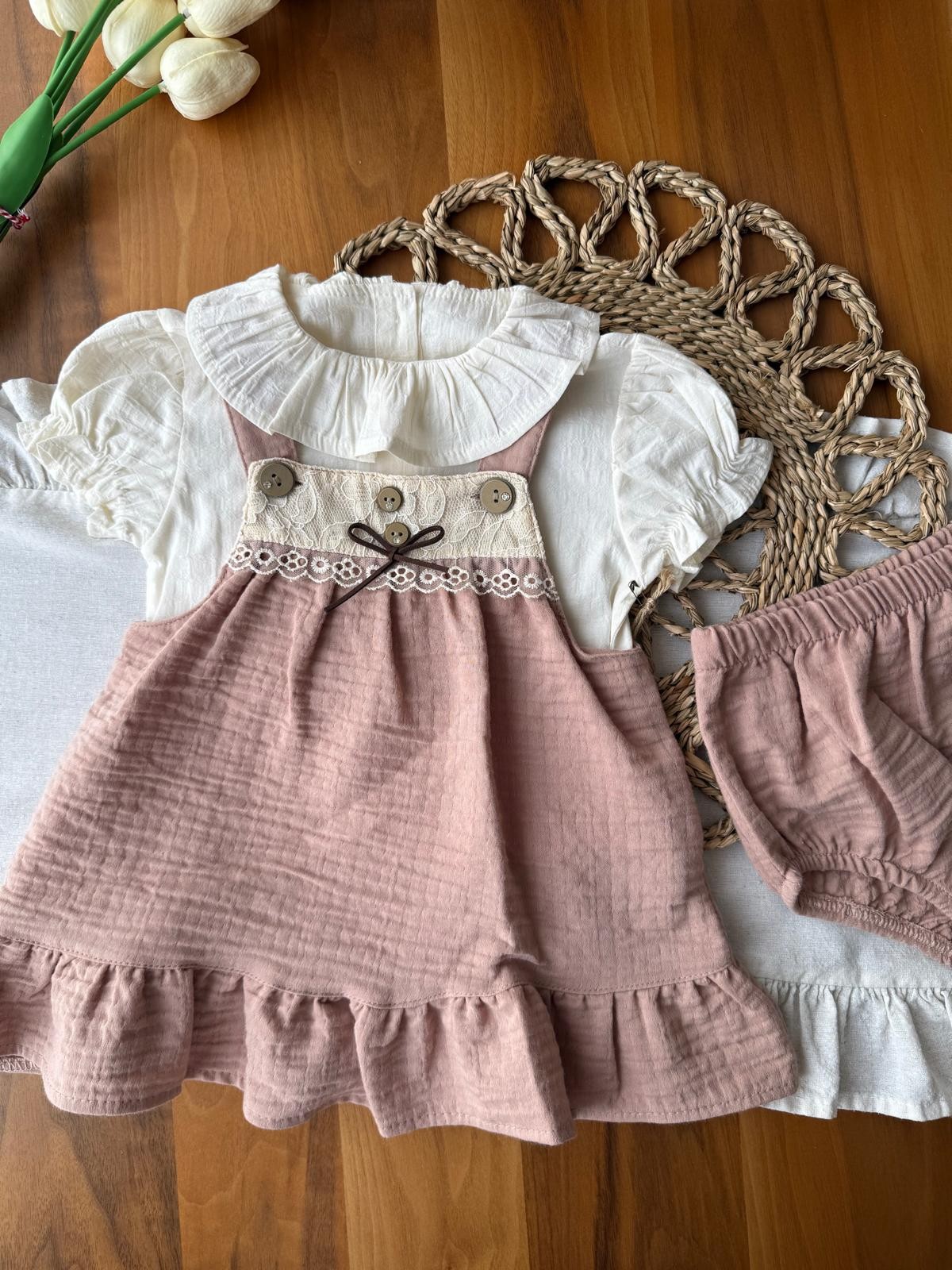 Kız Bebek Olive 3'Lü Bej Takım