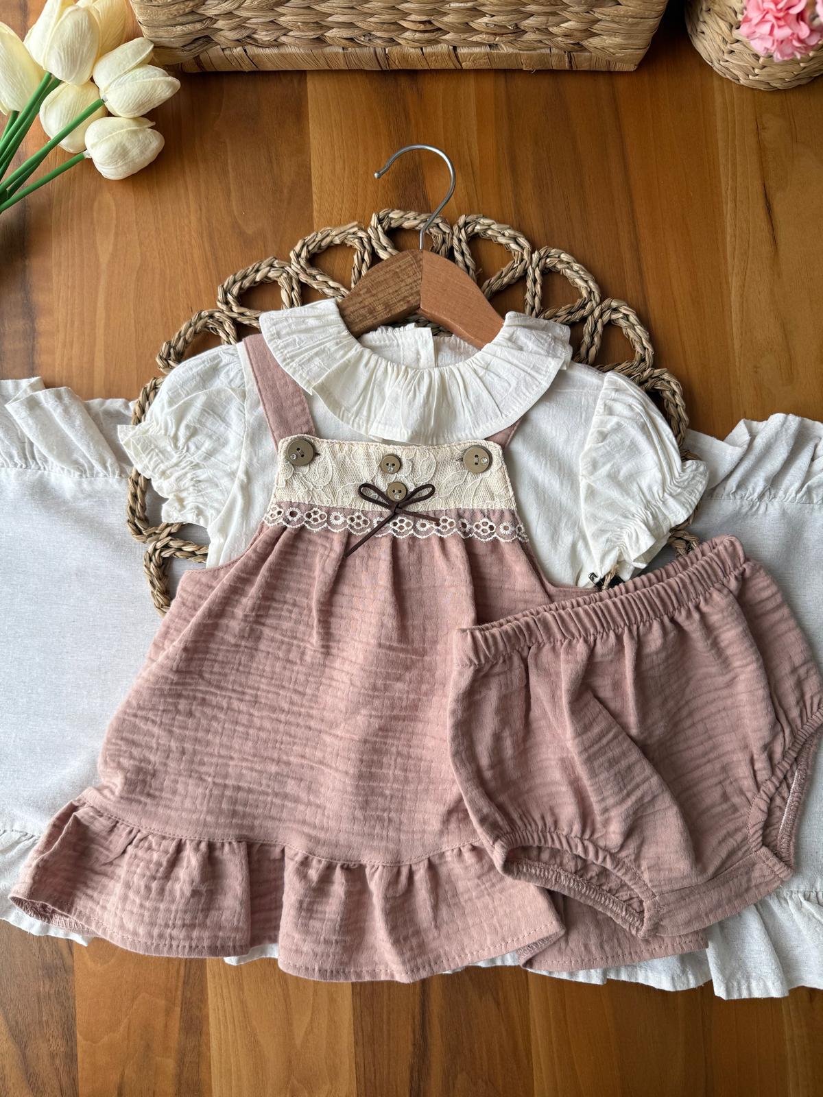 Kız Bebek Olive 3'Lü Bej Takım