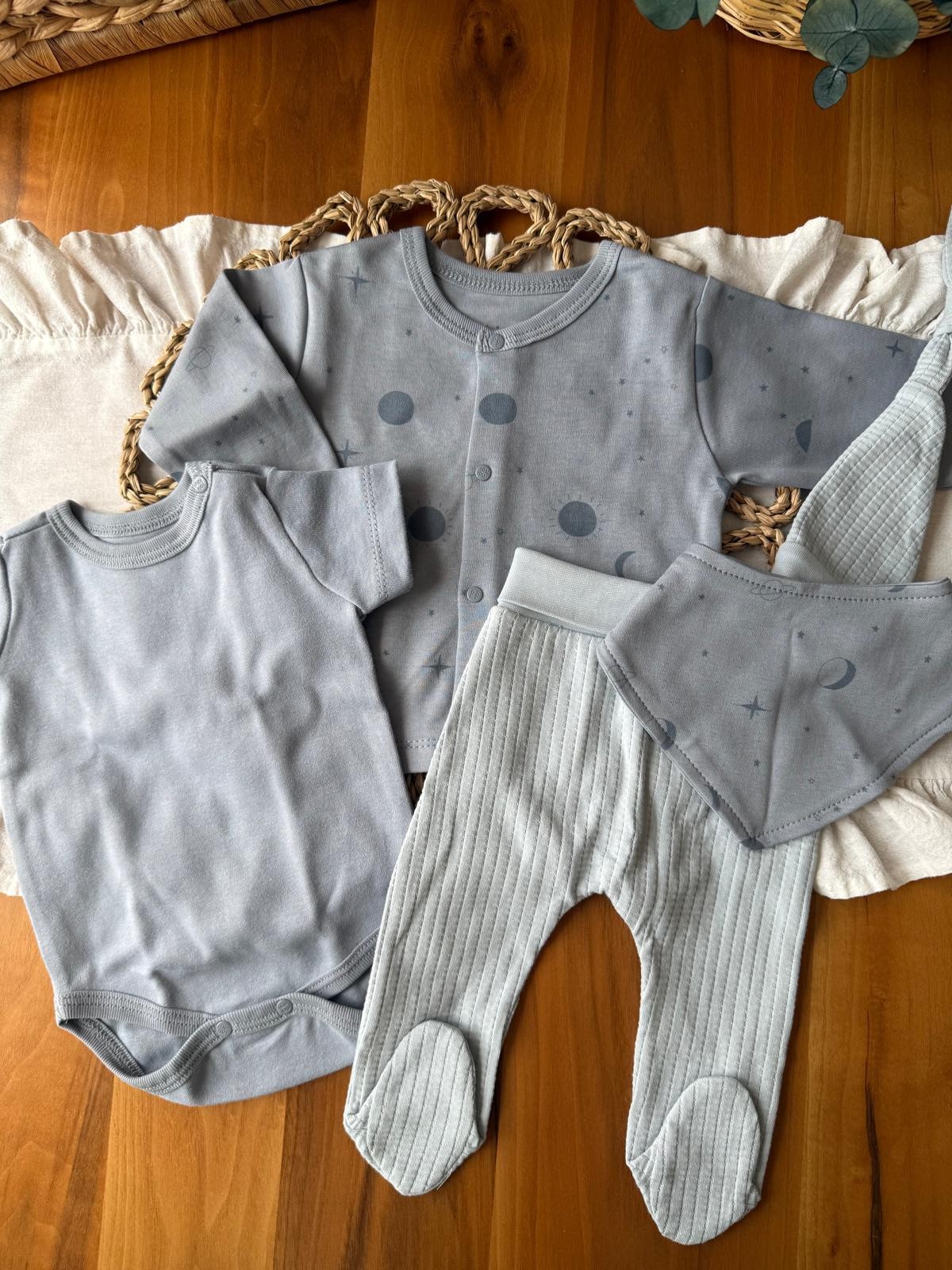 Erkek Bebek %100 Pamuk 0-3 Ay Galaxy 5'li Set