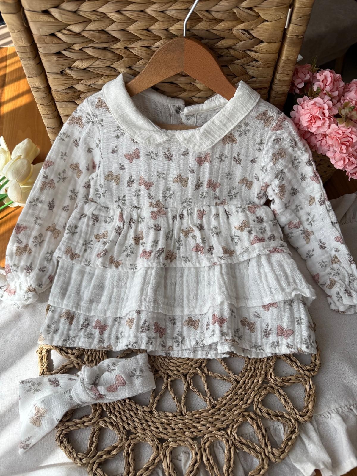Kız Bebek Kelebekli Müslin Elbise