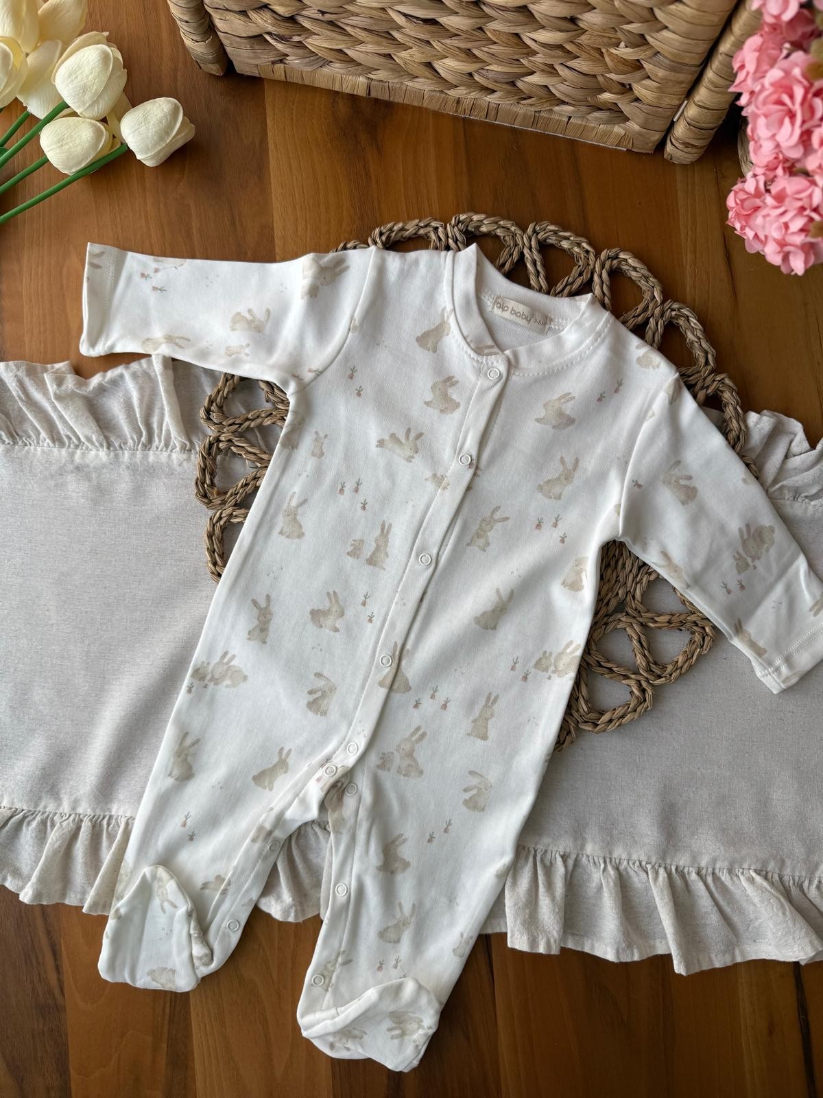 Unisex Tavşan Baskılı Penye Tulum