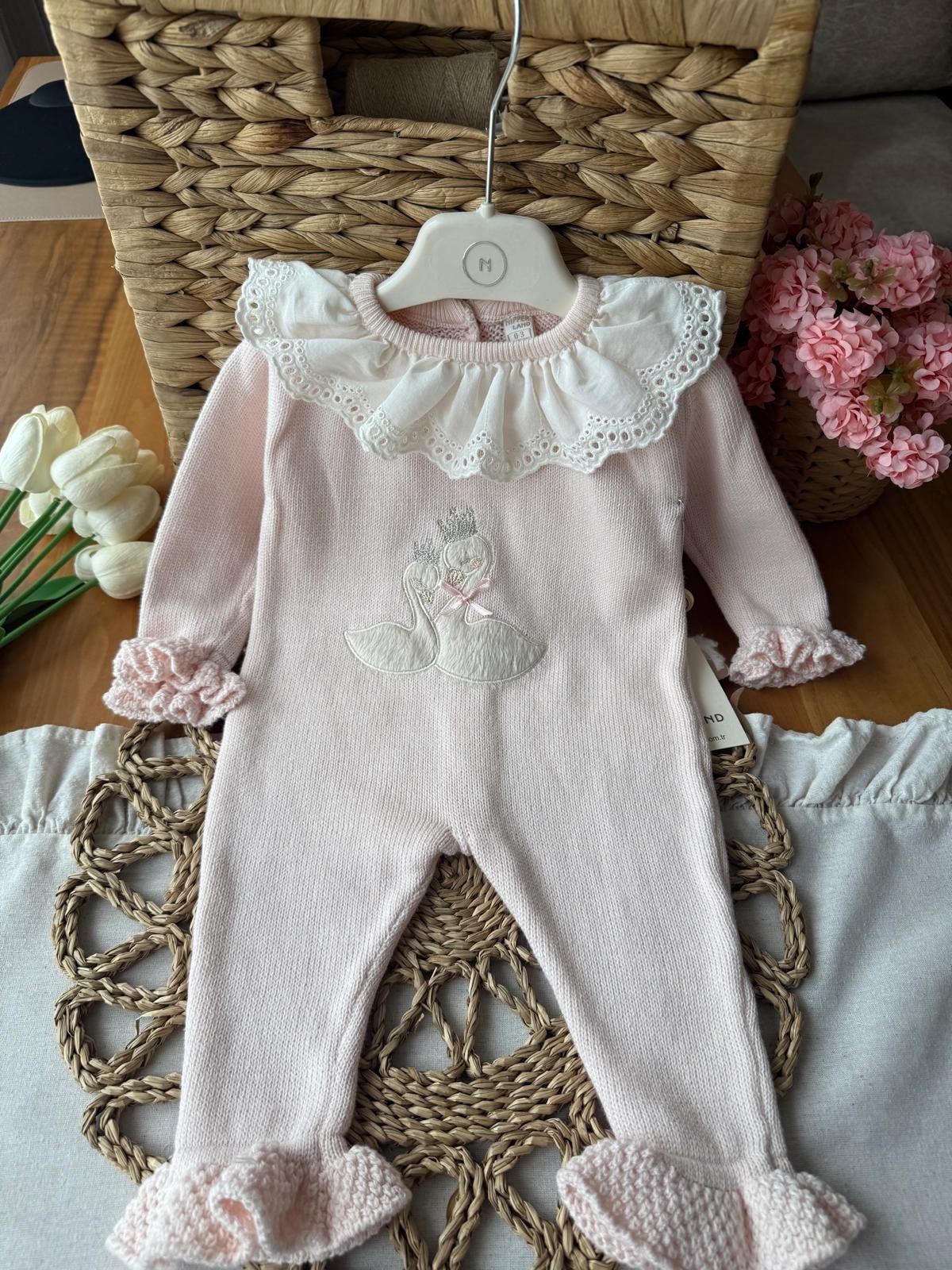 Kız Bebek %100 Organik Kuğulu Pembe Tulum