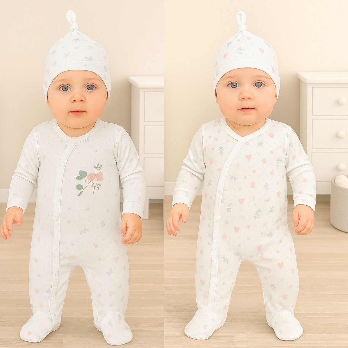 Kız Bebek Çiçekli Kalpli 2'li Tulum