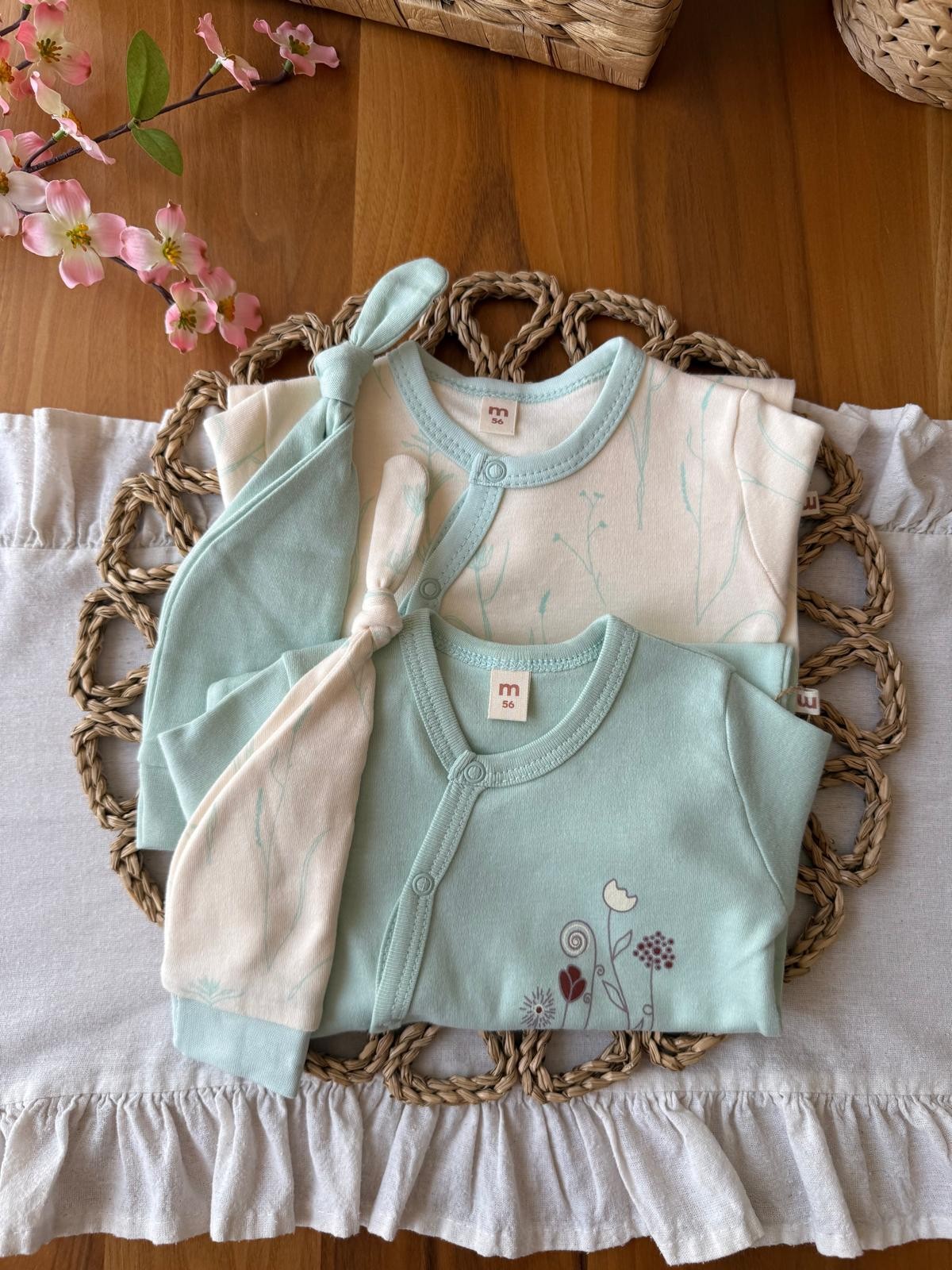 Kız Bebek Lale Desenli Mint 2'li Tulum