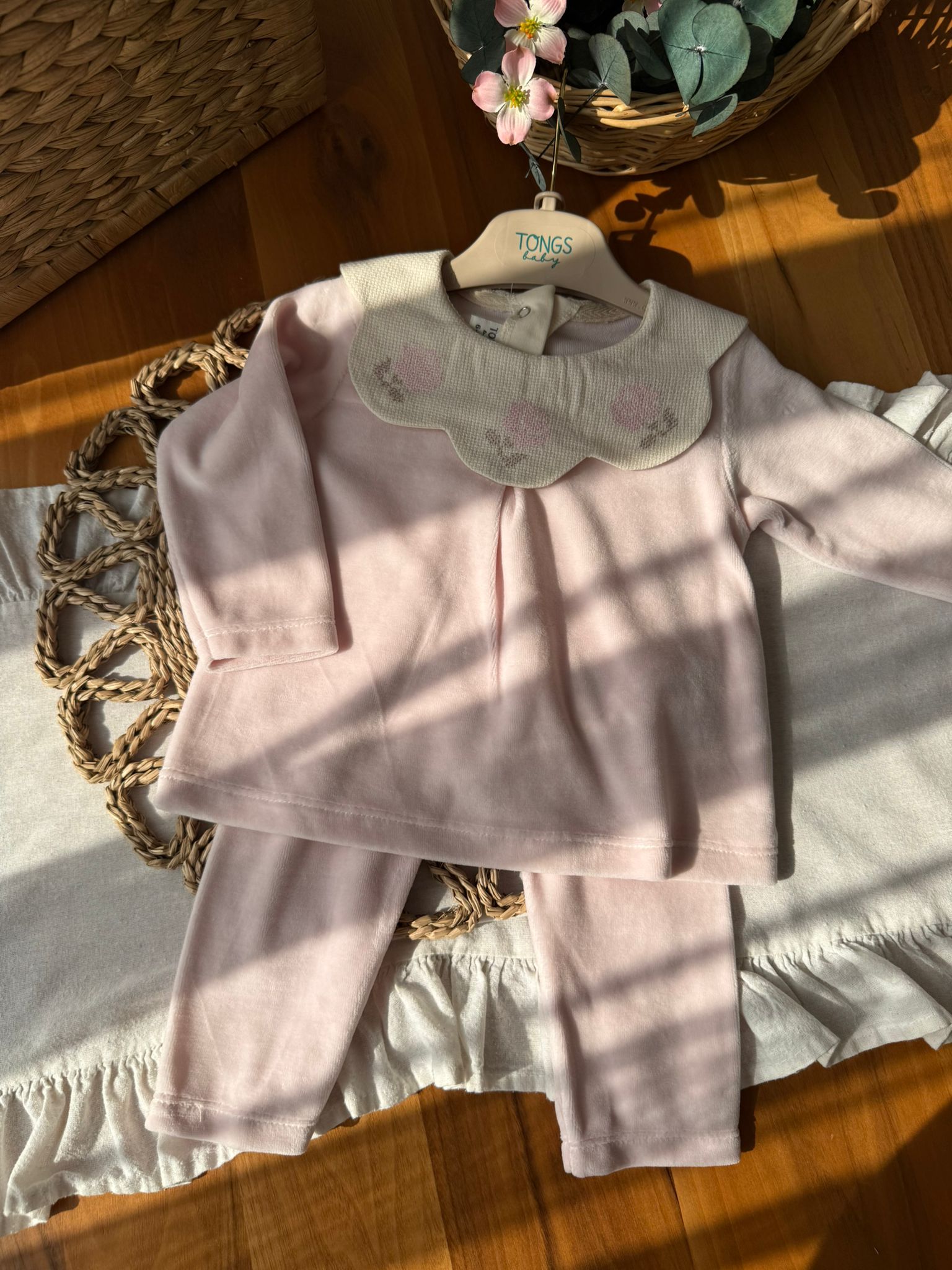 Kız Bebek Kadife Pembe 2'li Takım