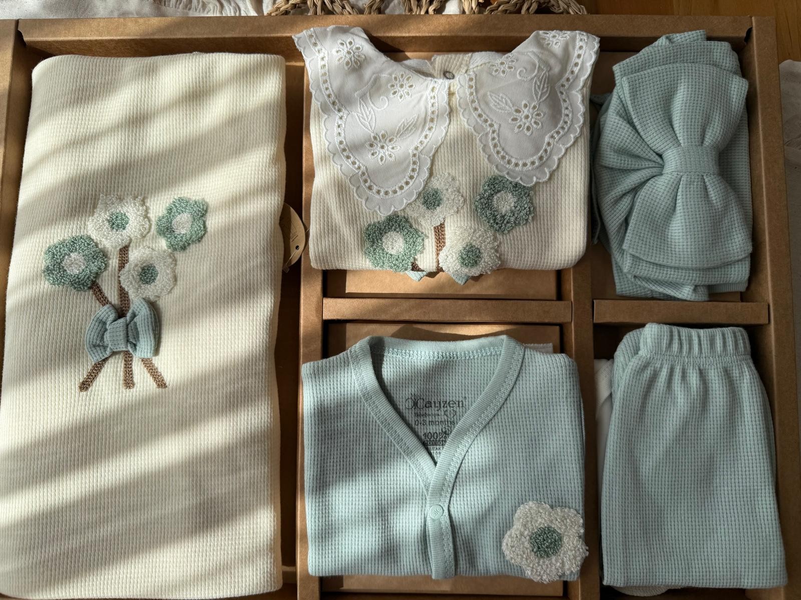 Kız Bebek Yakası Dantelli Mint 10'lu Set