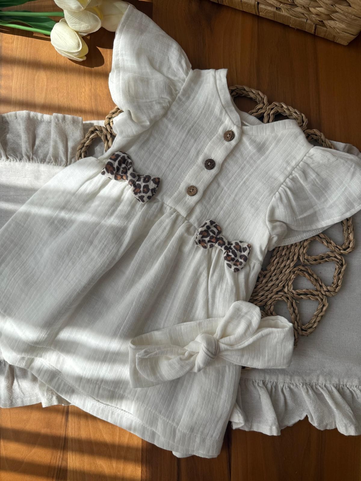 Kız Bebek Leopar Fiyonklu Elbise