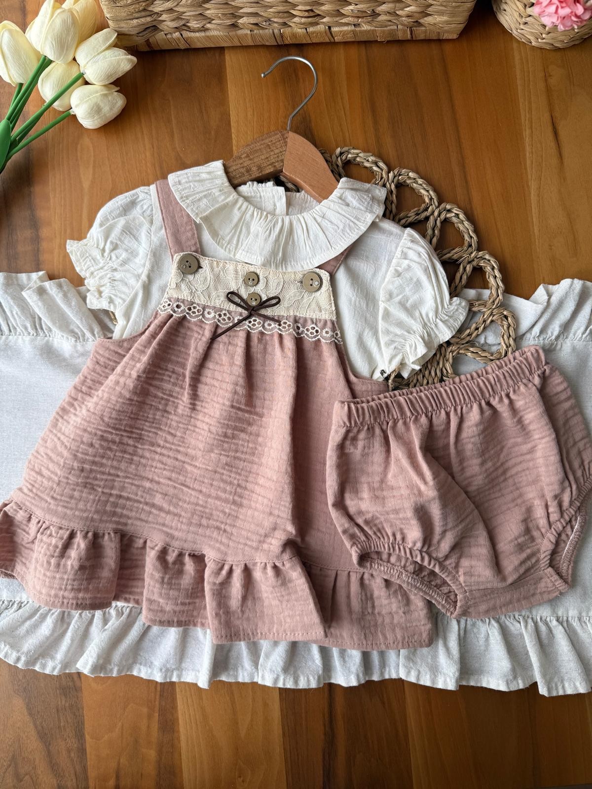Kız Bebek Olive 3'Lü Bej Takım
