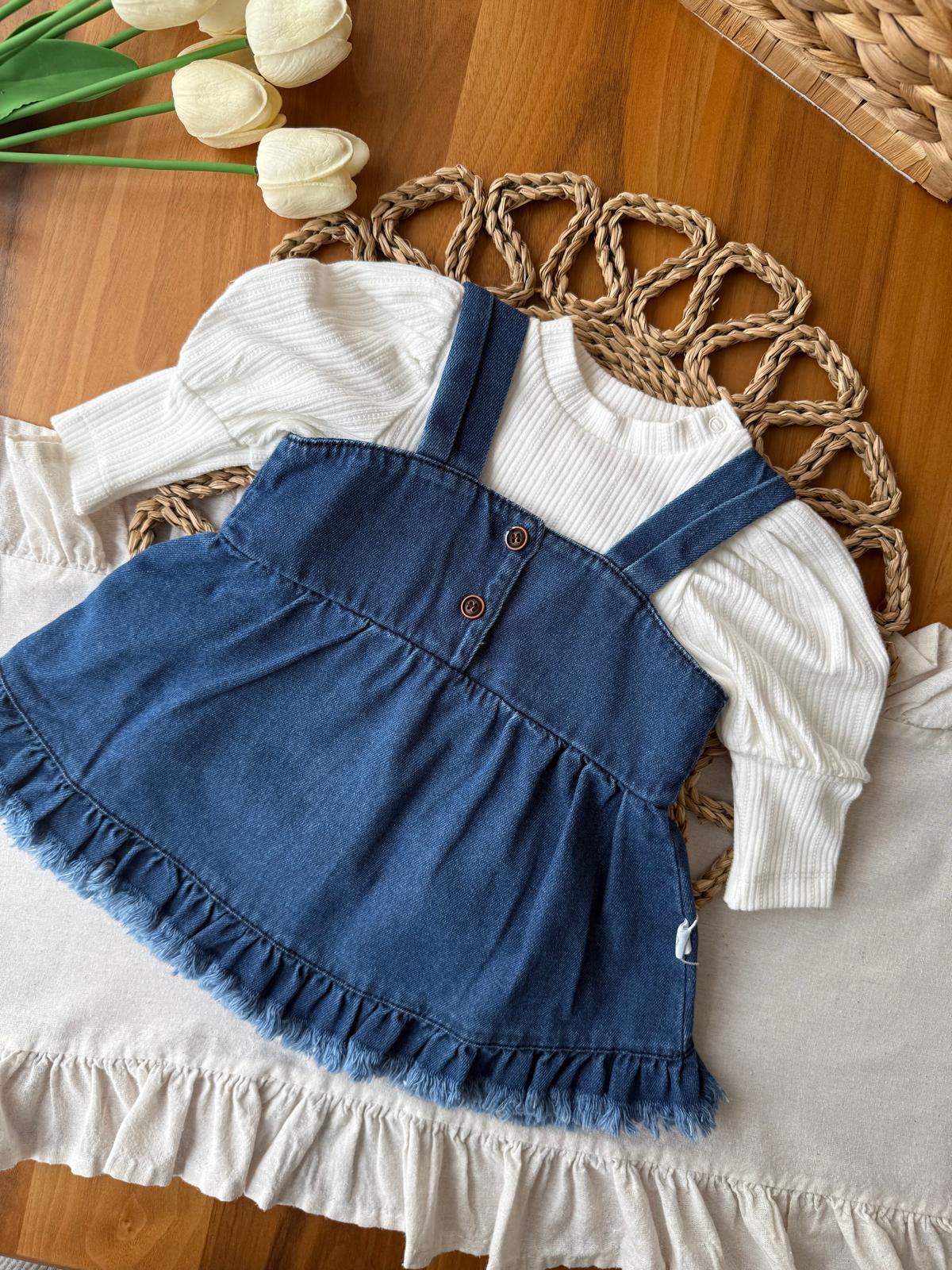 Kız Bebek Kot Elbise Ve Body