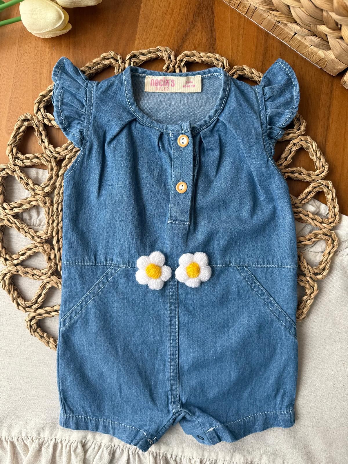 Kız Bebek Papatya Fistolu Kot Tulum