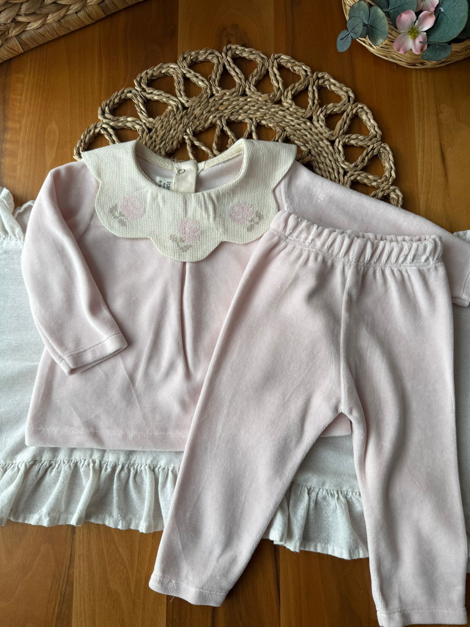 Kız Bebek Kadife Pembe 2'li Takım