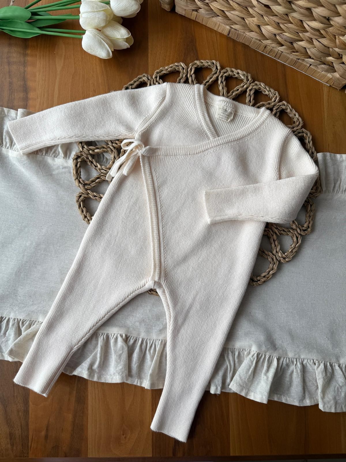 Unisex Kruvaze %100 Organik Pamuk Krem Tulum