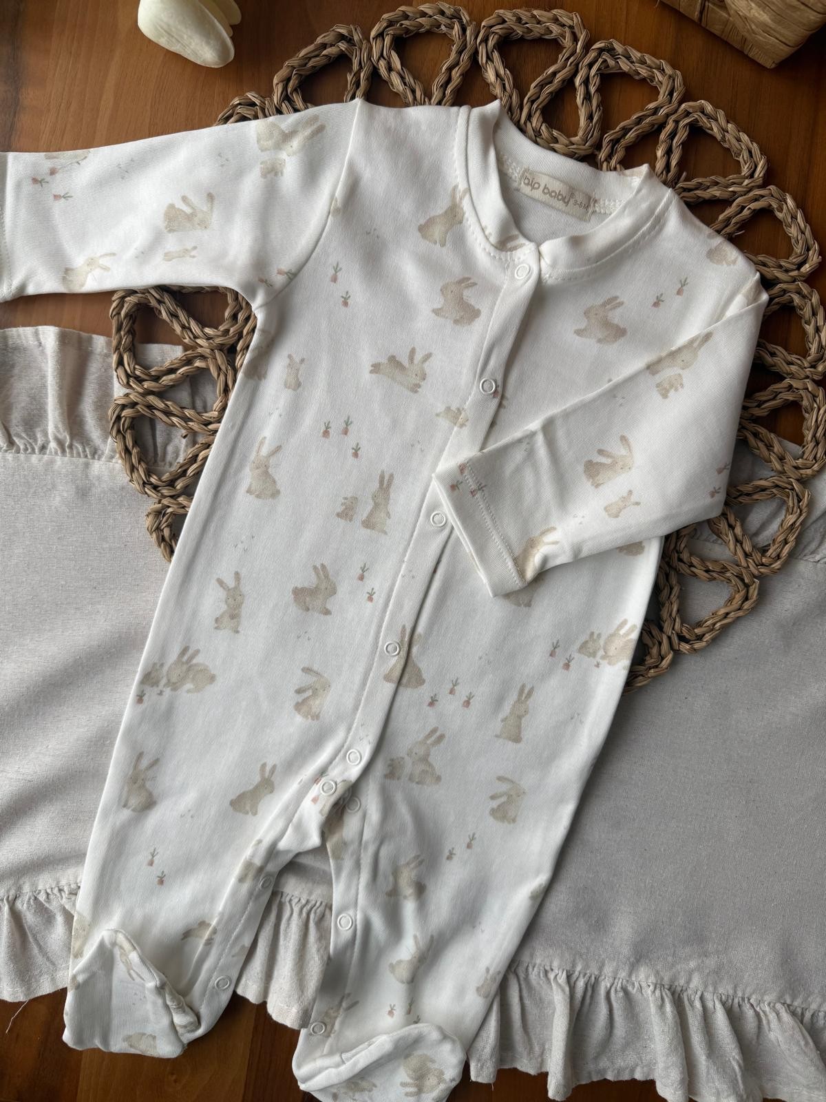 Unisex Tavşan Baskılı Penye Tulum