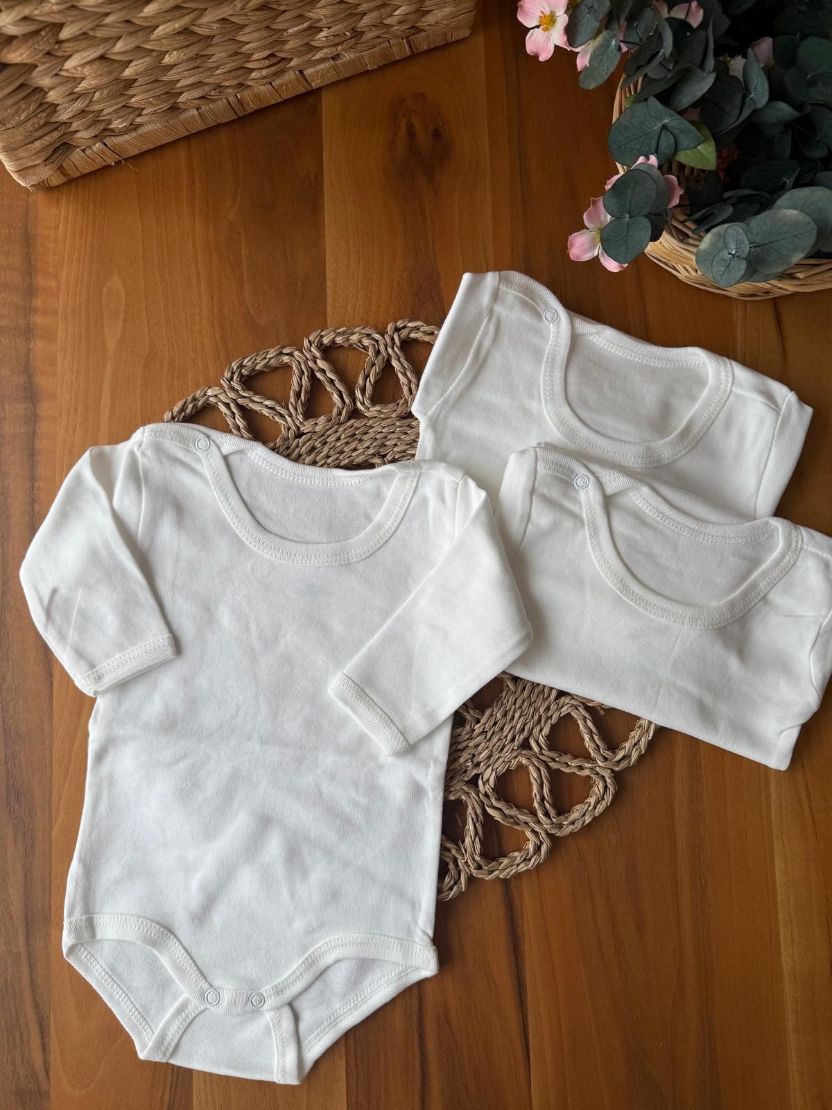 Unisex Uzun Kollu Çıtçıtlı Ekru Body