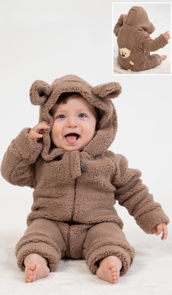Unisex Kahverengi Şapkalı Tulum