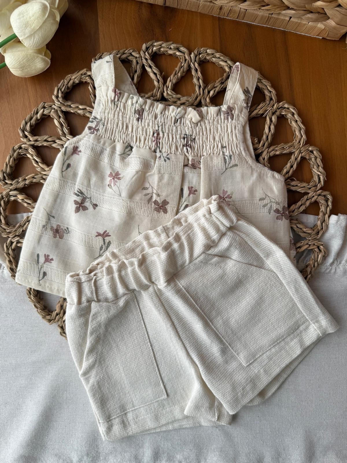 Kız Bebek Çiçek Desenli 2'li Takım