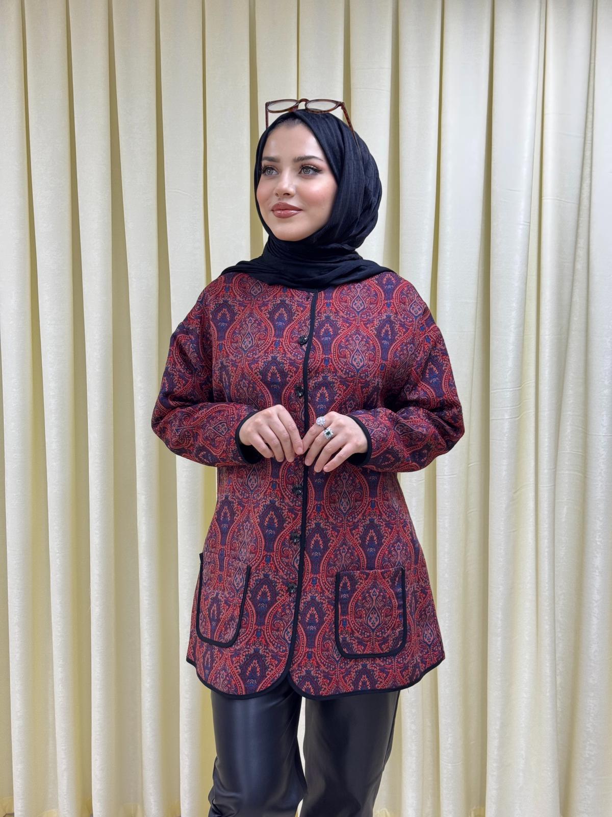 Etnik Desen Ceket – kırmızı