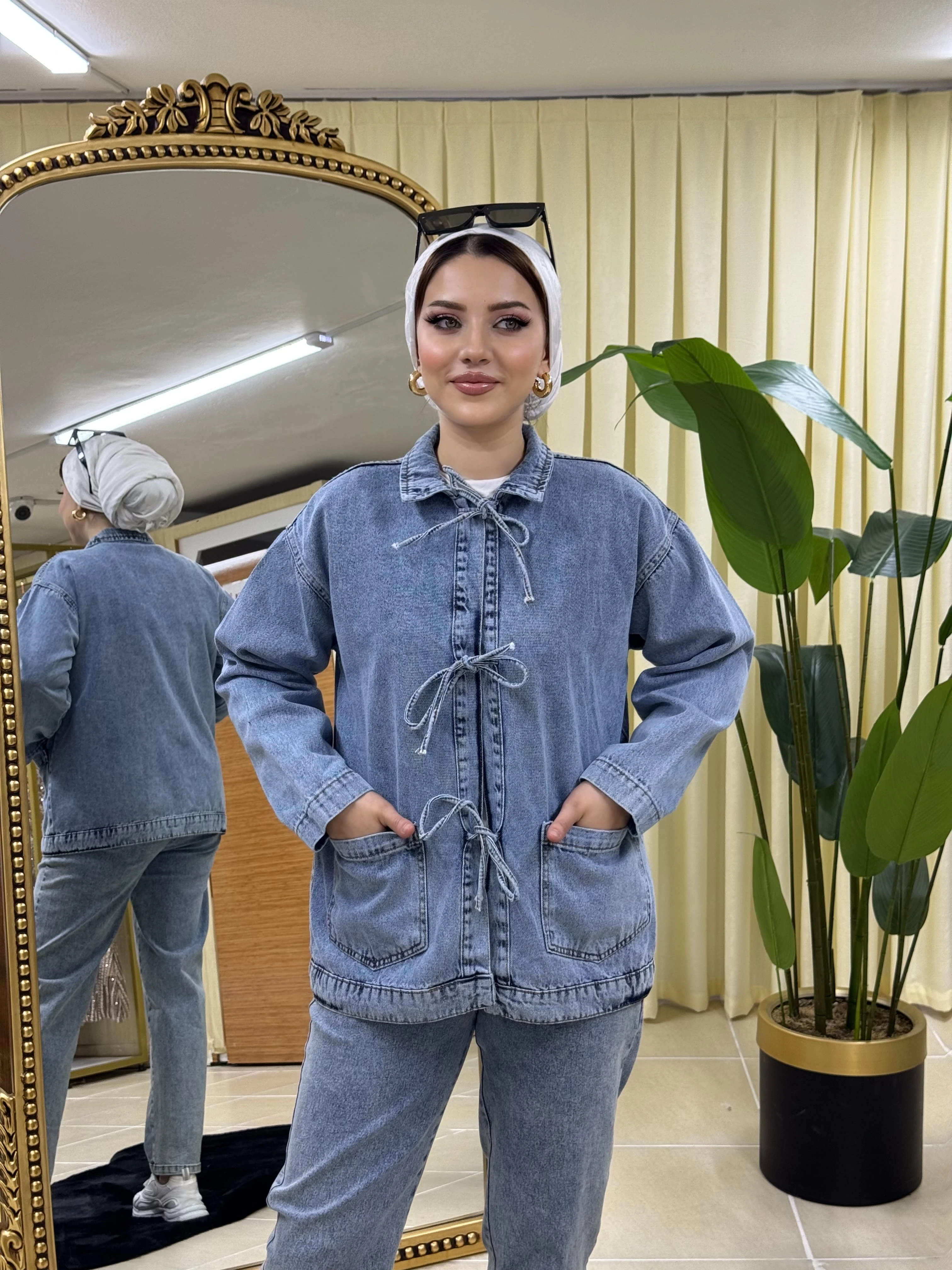 Bağlamalı Kot Ceket