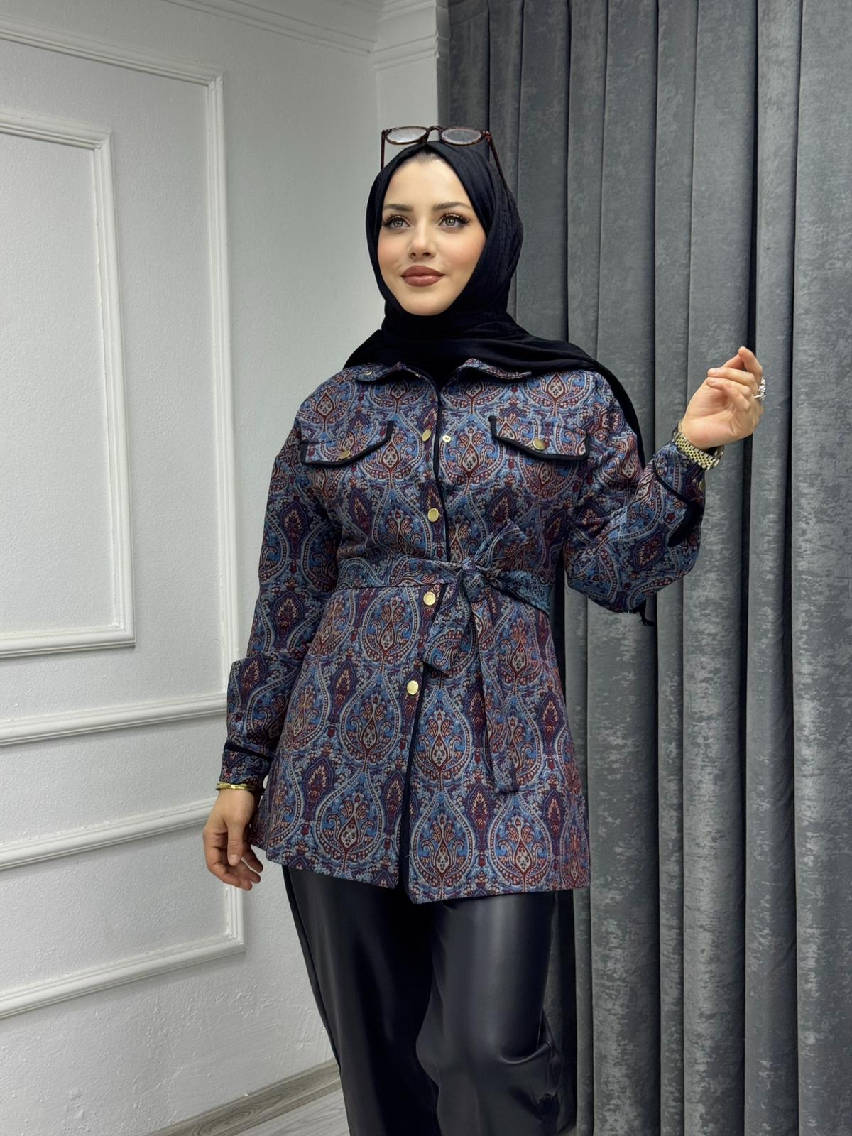 Etnik Desen Ceket – Mavi