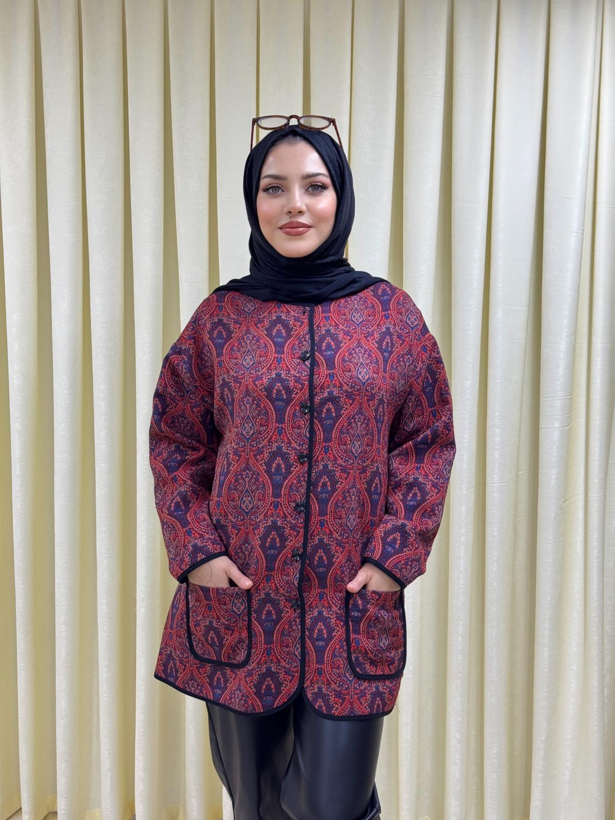 Etnik Desen Ceket – kırmızı