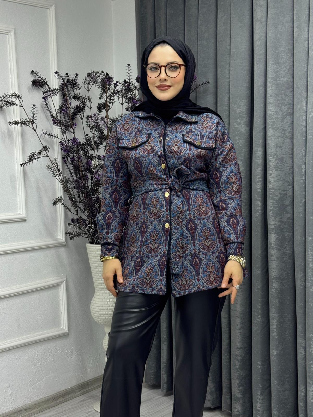 Etnik Desen Ceket – Mavi