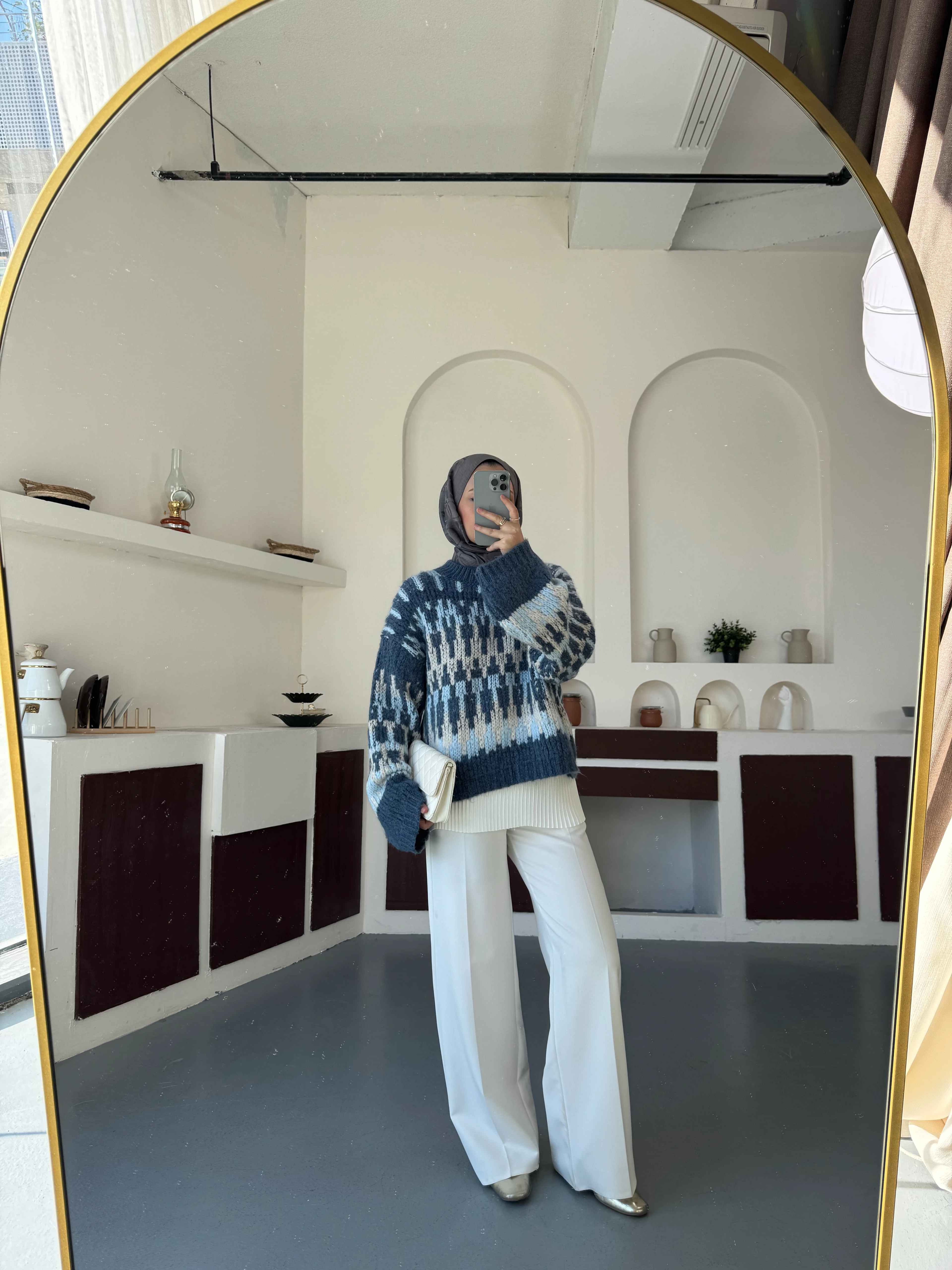 Çok Renkli Triko Mavi