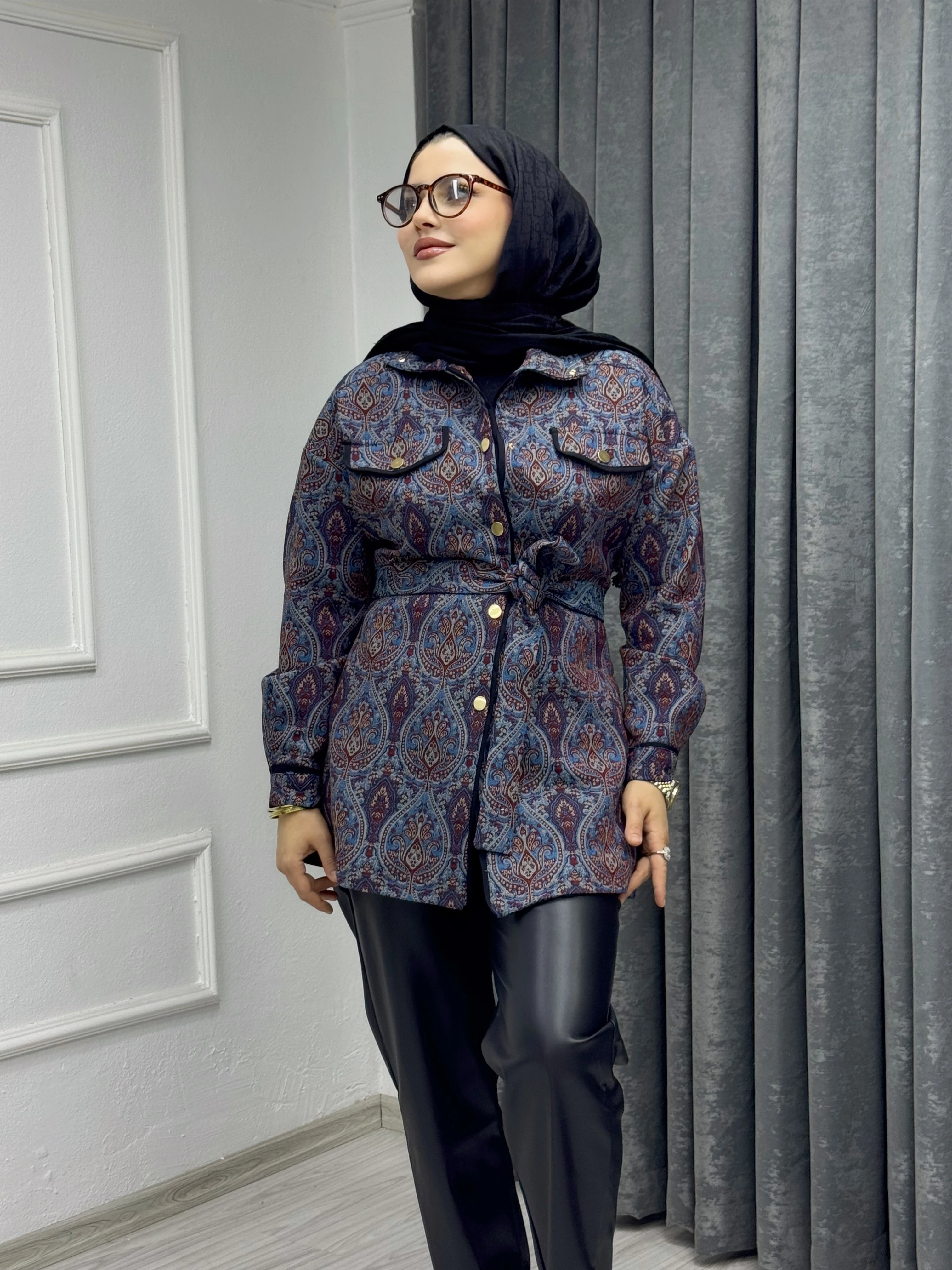 Etnik Desen Ceket – Mavi