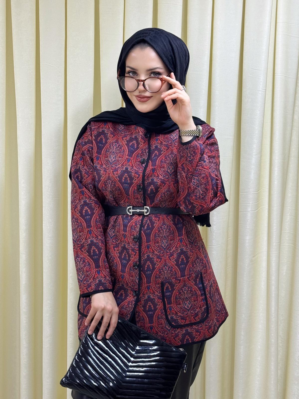 Etnik Desen Ceket – kırmızı