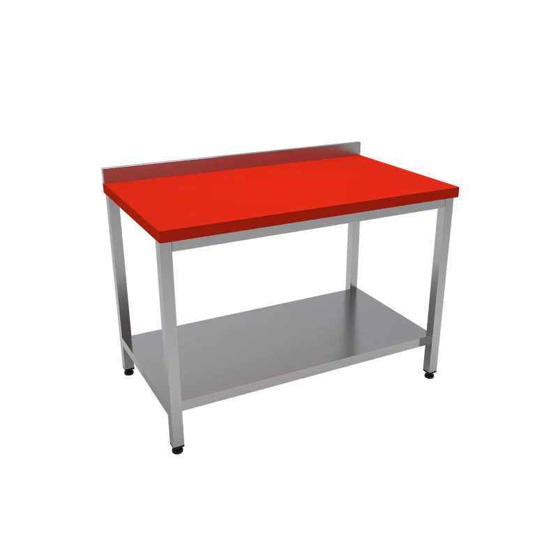 Çalışma Tezgahı Taban Raflı Polietilen Tablalı 160x60x85 CM Kırmızı