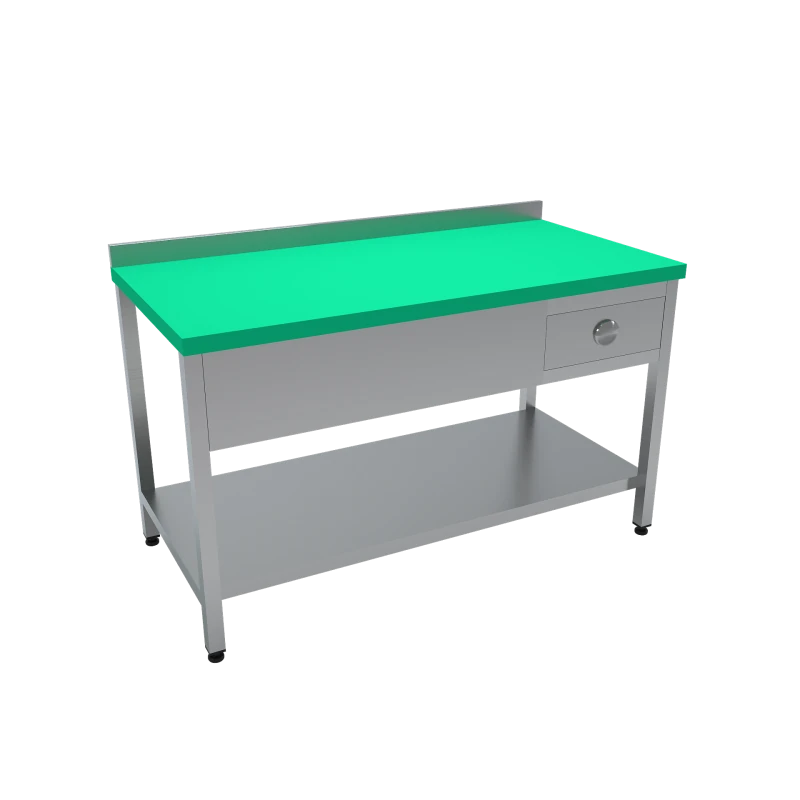 Çalışma Tezgahı Polietilen Tablalı Taban Raflı Tek Çekmeceli 160x70x85 CM Turkuaz