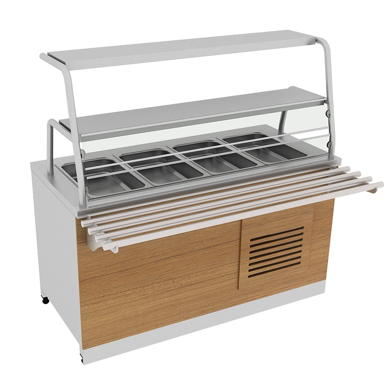 4 Küvet Uyumlu Çift Sıra Servis Raflı Ahşap Kaplamalı Soğuk Servis Ünitesi 150x70x85