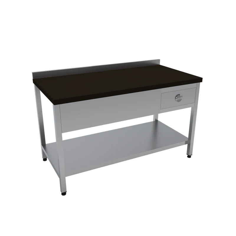 Çalışma Tezgahı Polietilen Tablalı Taban Raflı Tek Çekmeceli 220x70x85 CM Siyah