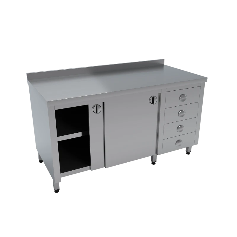 Çalışma Tezgahı Dolaplı Taban ve Ara Raflı Kapılı Blok Çekmeceli 220x60x85 CM