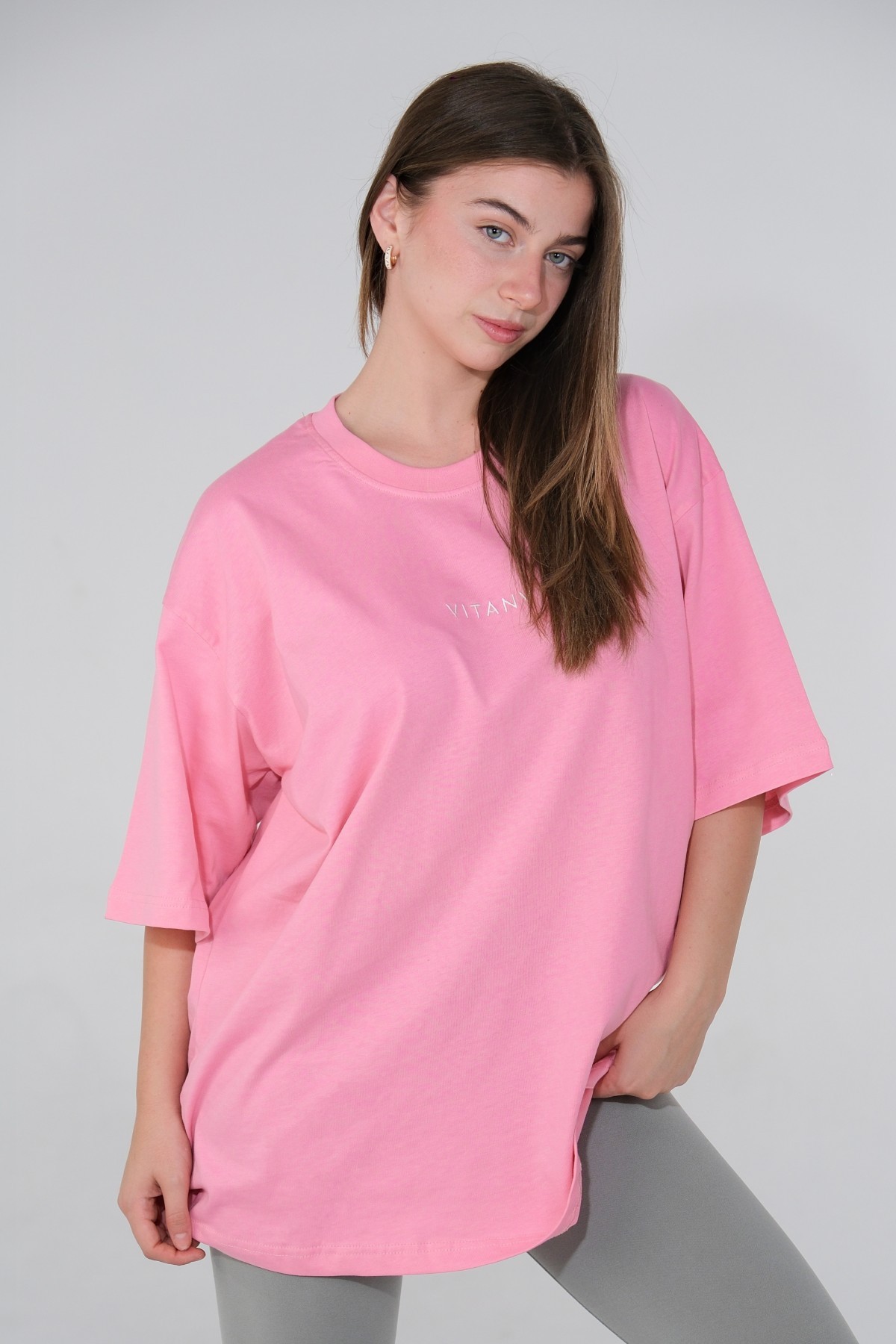 Rest Day %100 Pamuklu Oversize Tişört - Unisex - Pink