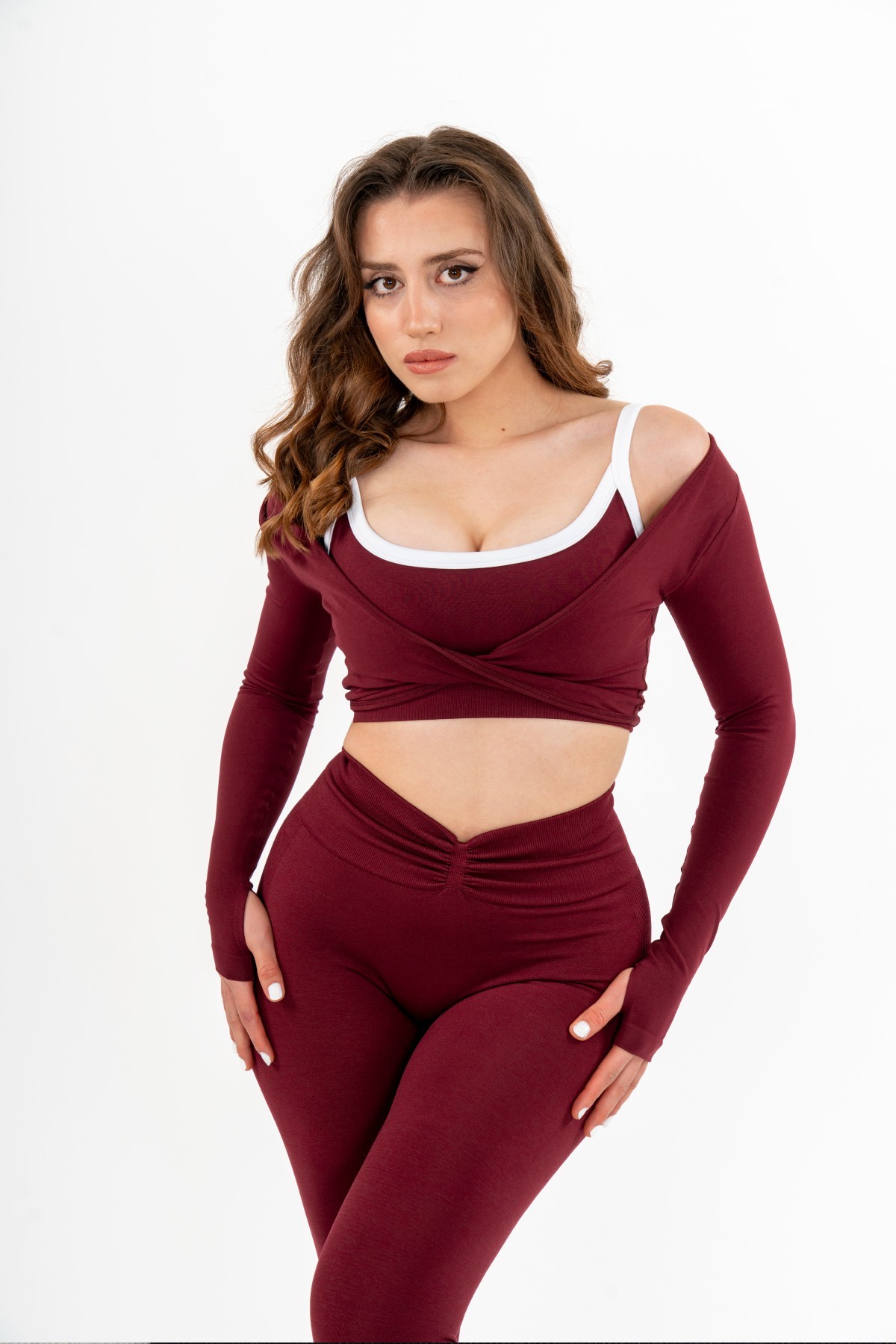 Valente Long Sleeved Twist Crop  - Burgundy