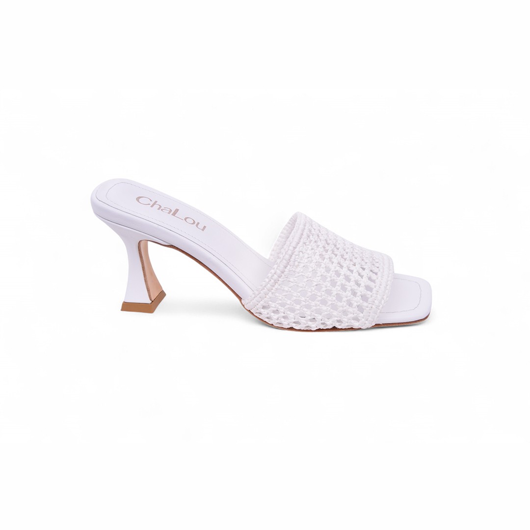 Veronika White Heeled Slippers