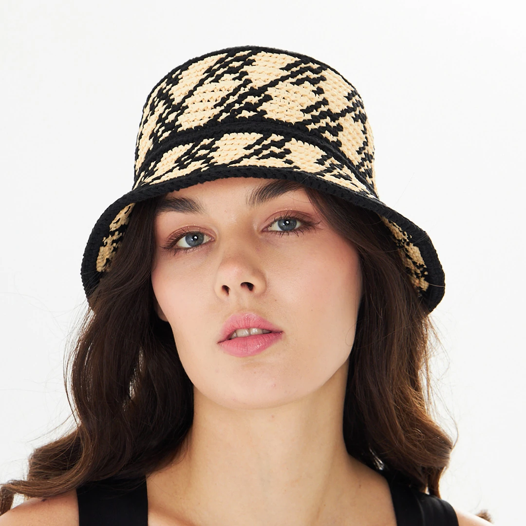 Cha Lou Natural & Black Raffia Bucket Hat