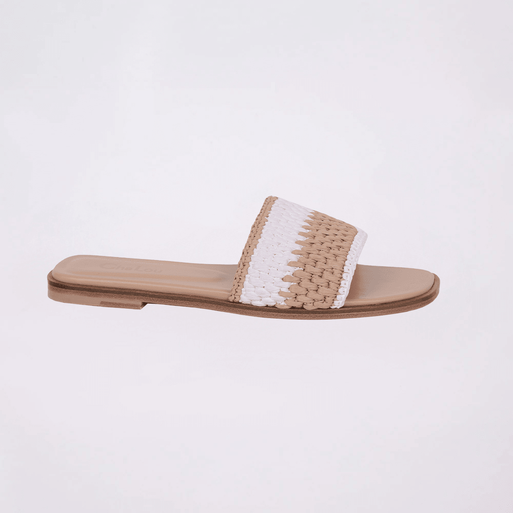 Cha Lou Beige&White Slippers