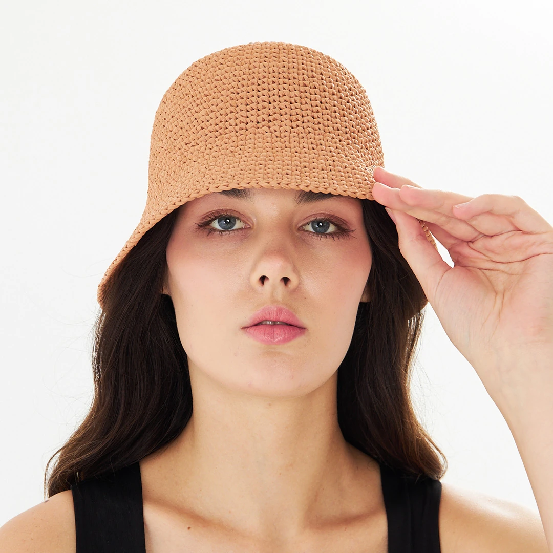Tan Raffia Classic Bucket Hat