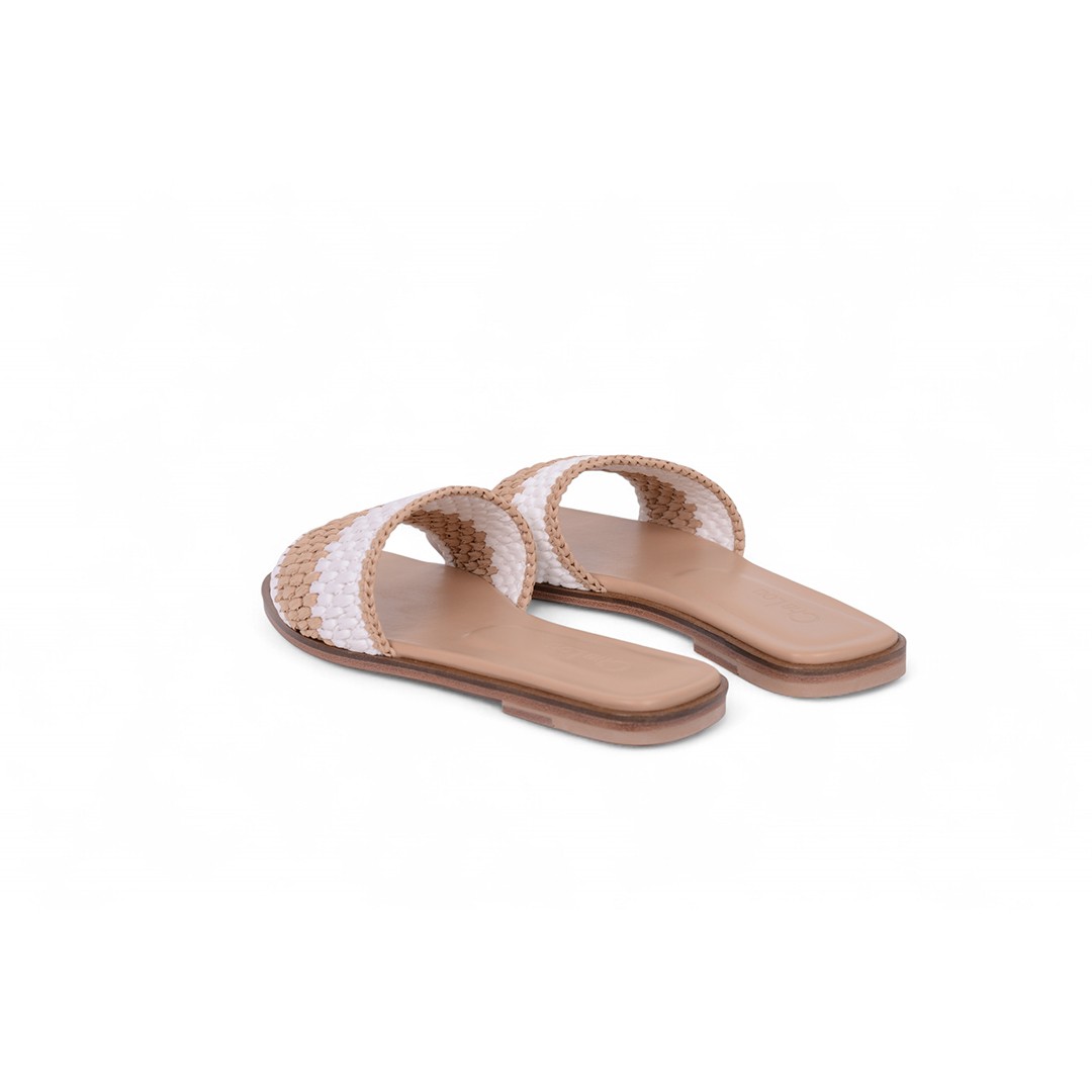 Cha Lou Beige&White Slippers